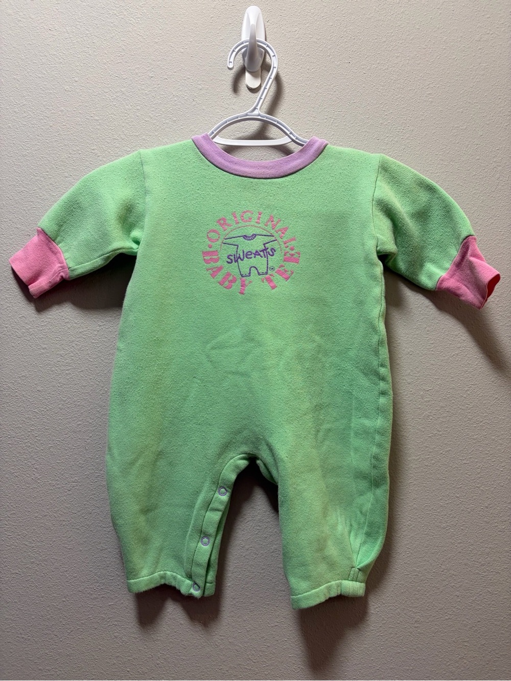 Vintage 90s Original Baby Sweats Colorblock Fleece Romper - Kidcore Pastel